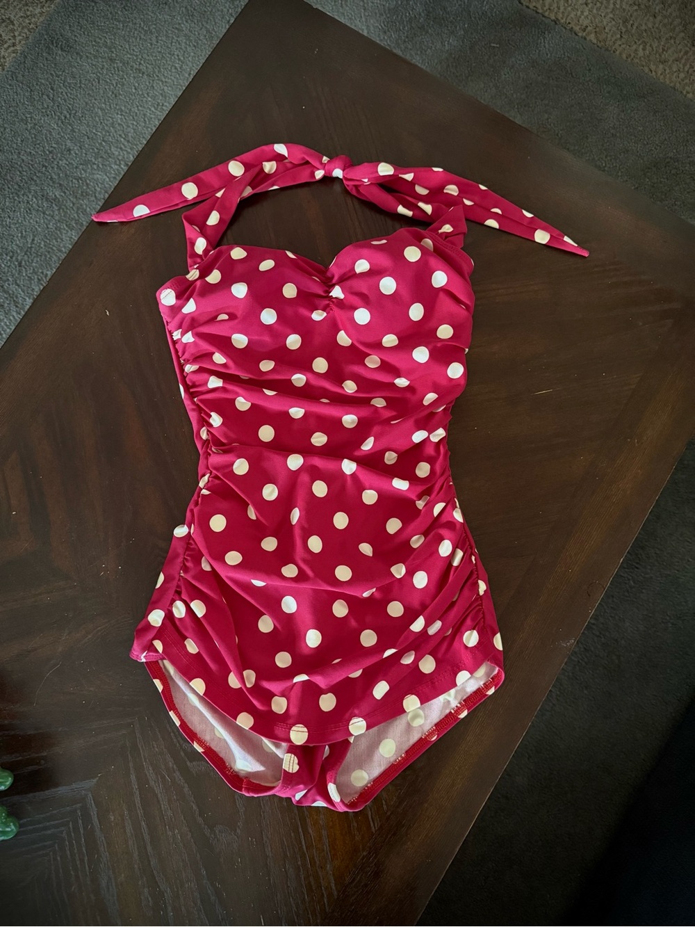 Esther Williams Pinup 1950s Red Polka Dot Halter One-Piece Swimsuit